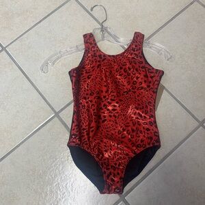 Size Medium (8/10) Red Black Animal Print Gymnastics Dance Bodysuit Leotard NWT